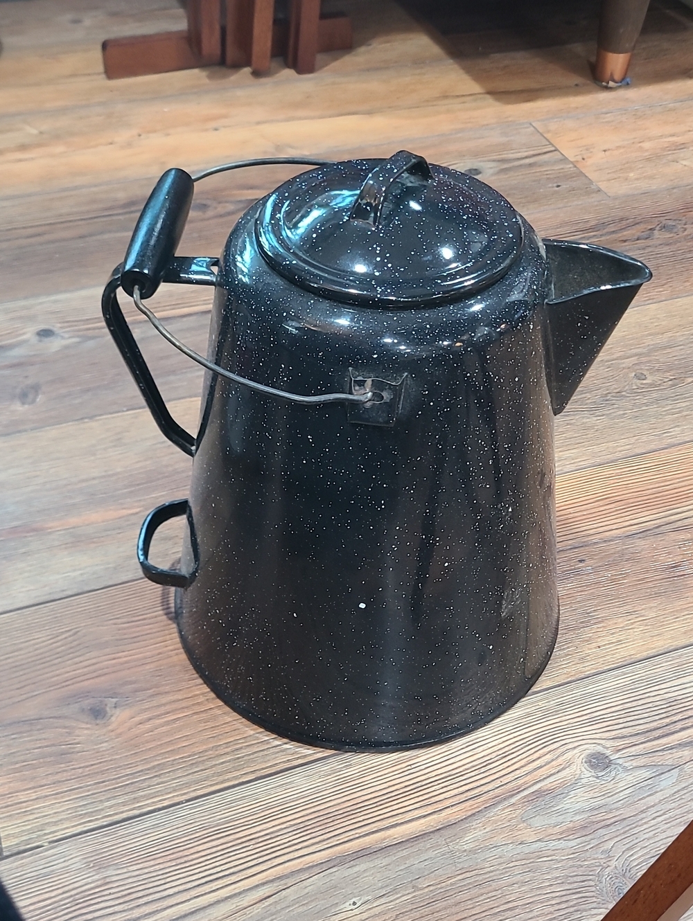 Black Speckled Enamel Coffee Percolator Kettle